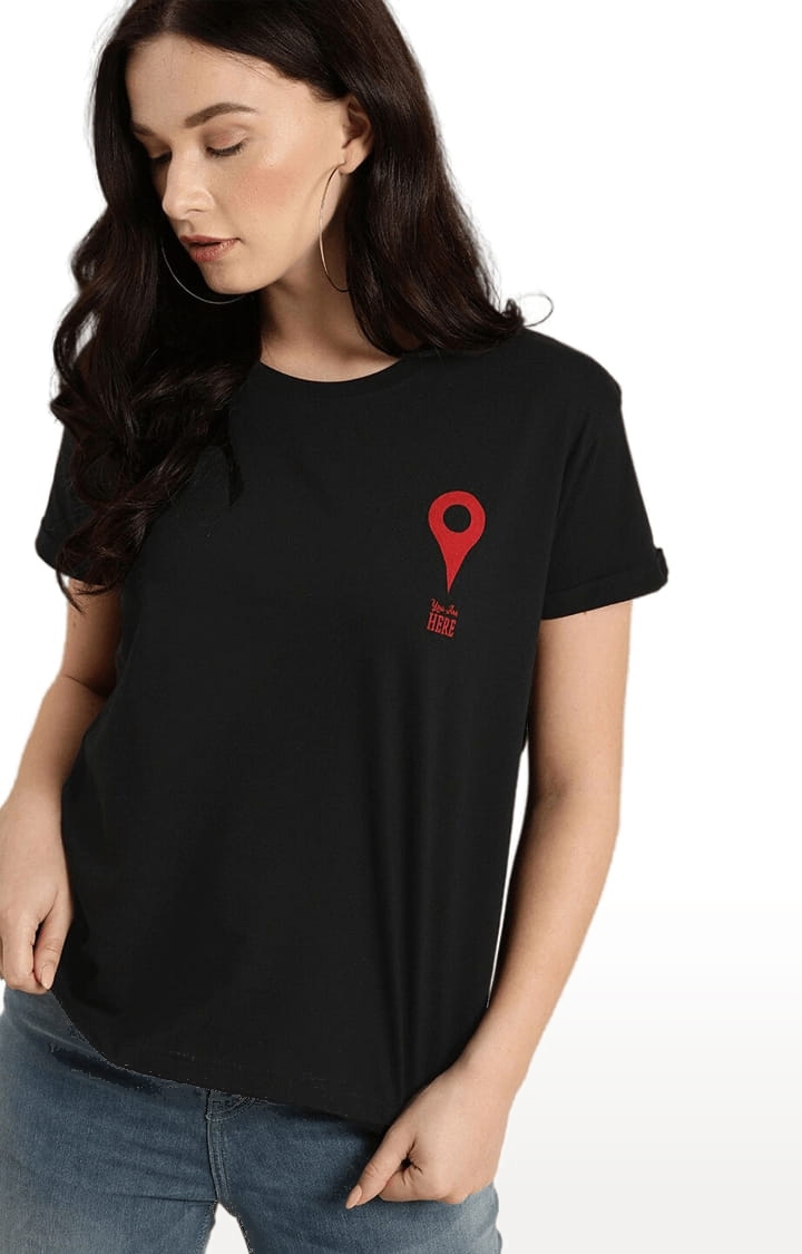 Dillinger | Women's Black Cotton Solid Regular T-Shirt