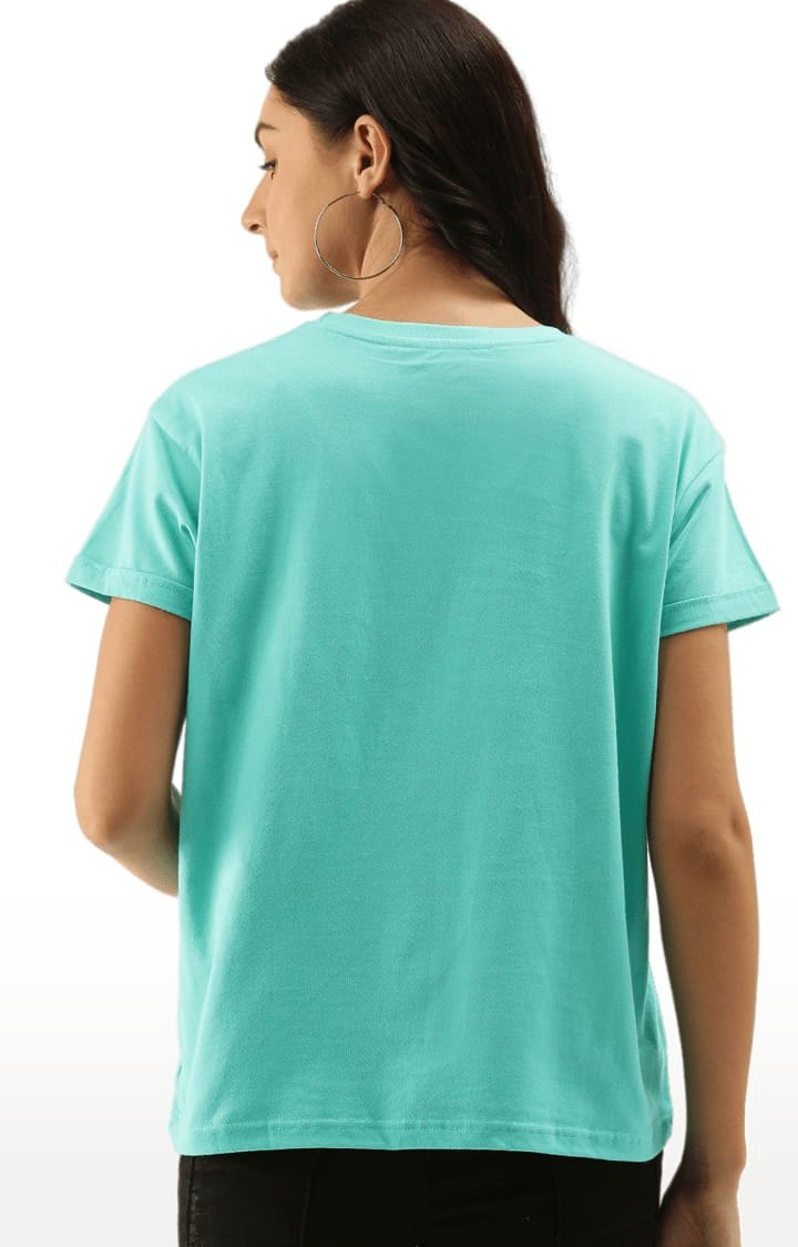 Women's Green Cotton Solid Regular T-Shirt