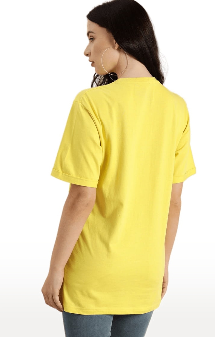 Dillinger | Women's Yellow Solid Oversized T-Shirts 2