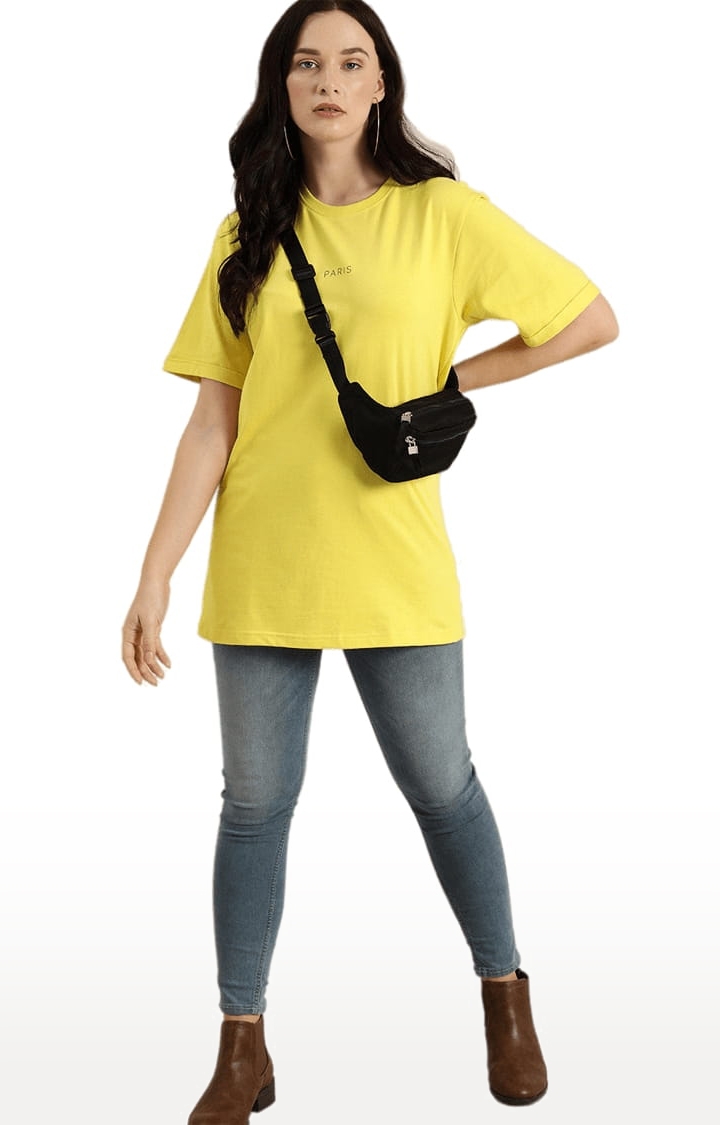 Dillinger | Women's Yellow Solid Oversized T-Shirts 1