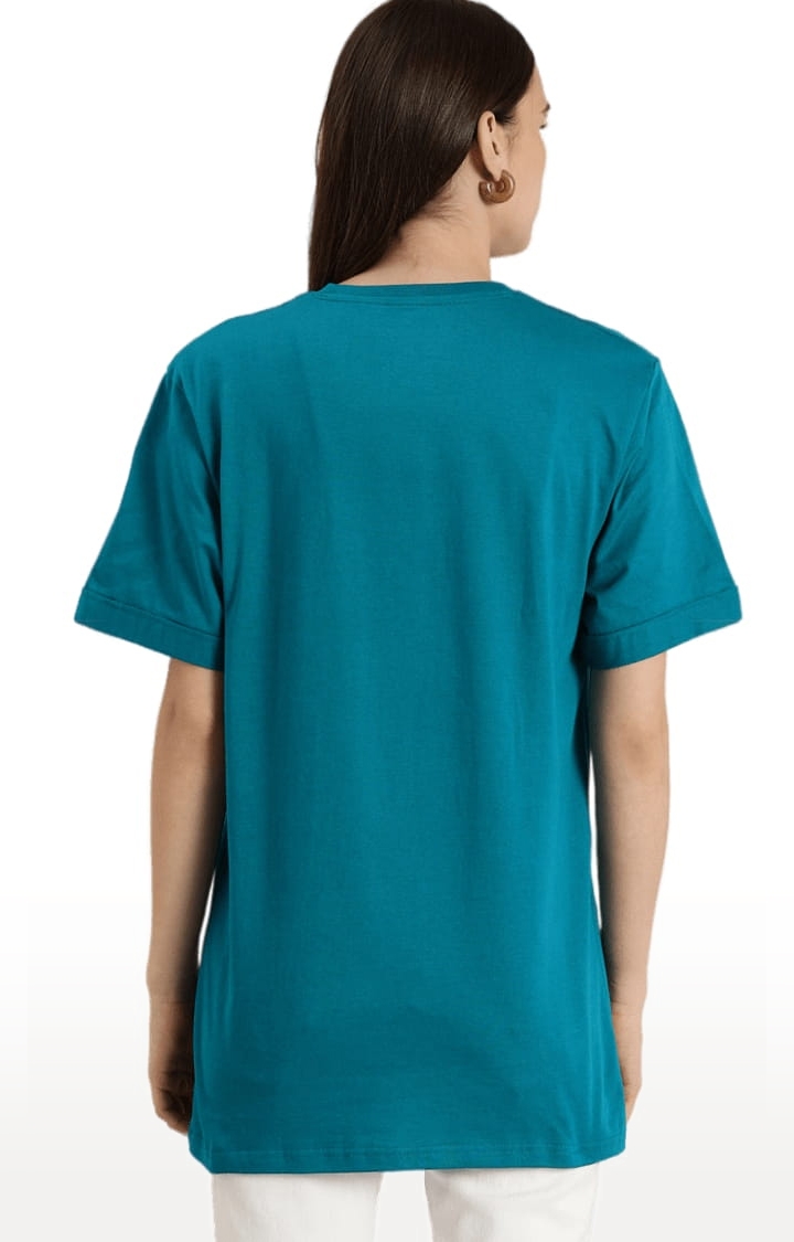 Dillinger | Women's Blue Cotton Solid Oversized T-Shirt 3