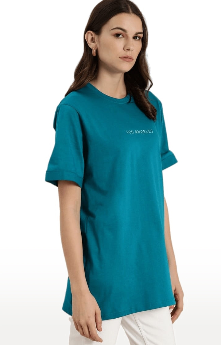 Dillinger | Women's Blue Cotton Solid Oversized T-Shirt 1