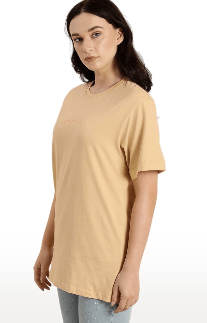 Dillinger | Women's Beige Cotton Solid Oversized T-Shirt 2