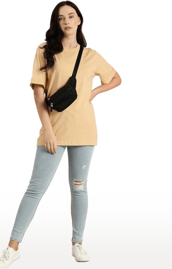 Dillinger | Women's Beige Cotton Solid Oversized T-Shirt 1