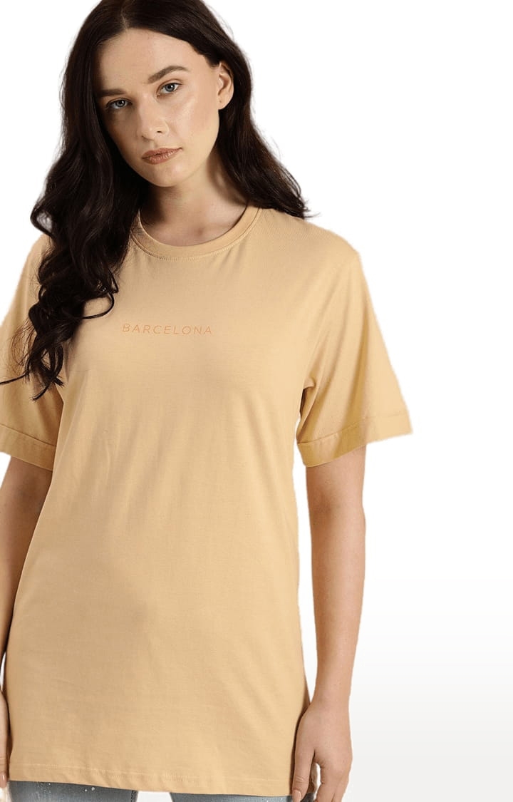 Dillinger | Women's Beige Cotton Solid Oversized T-Shirt 0