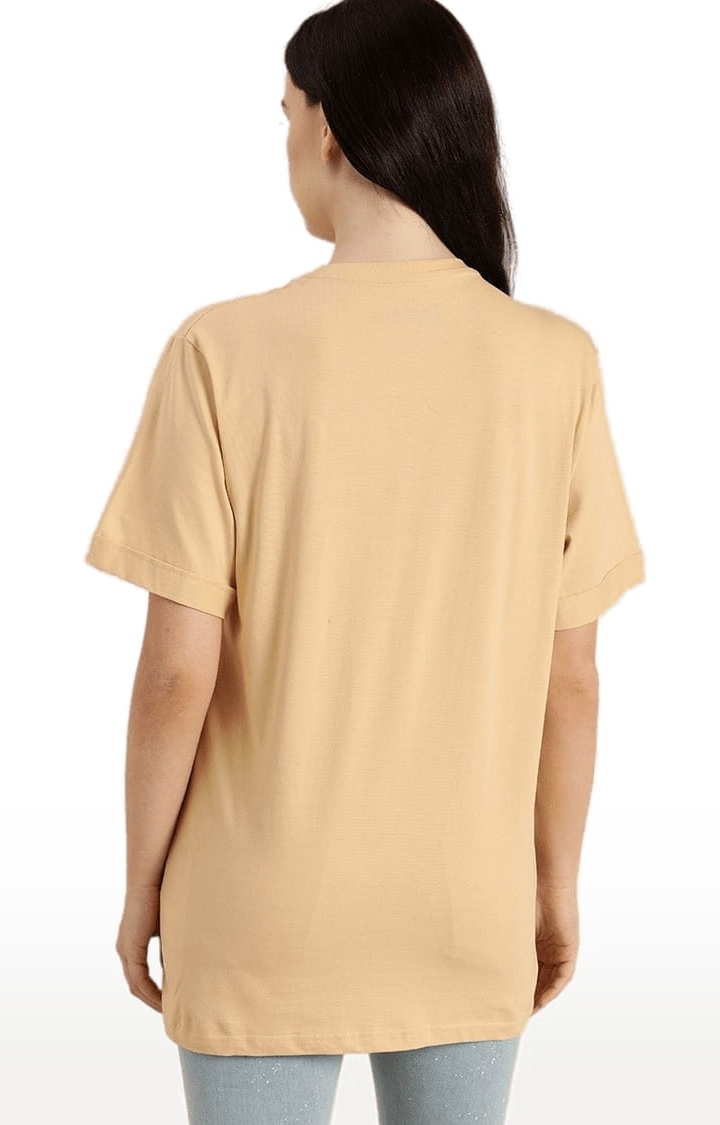 Dillinger | Women's Beige Cotton Solid Oversized T-Shirt 3