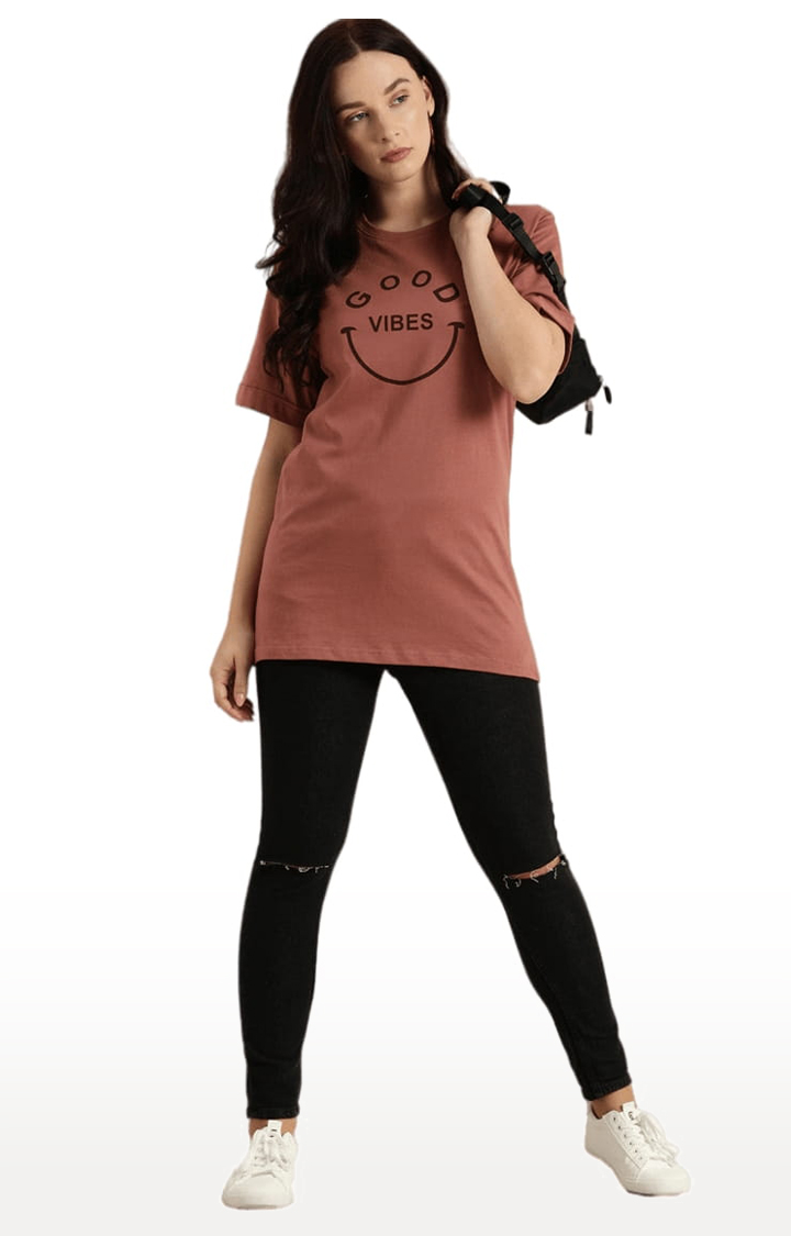 Women's Pink Typographic Oversized T-Shirts