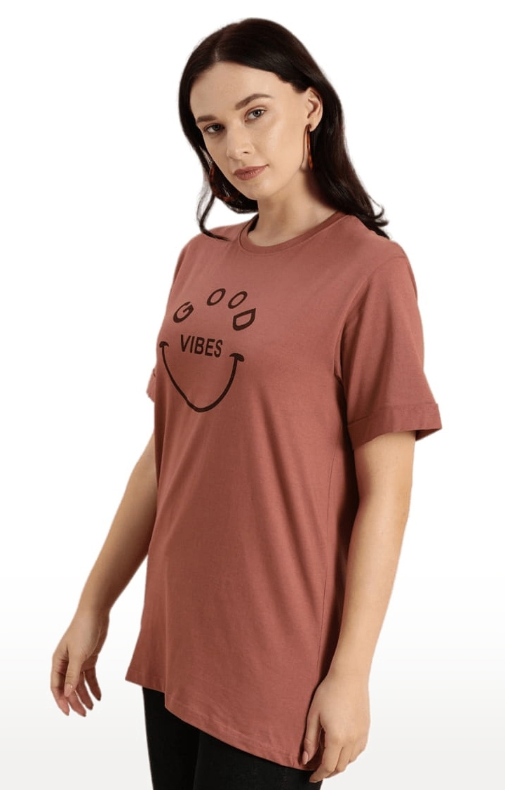 Dillinger | Women's Pink Typographic Oversized T-Shirts