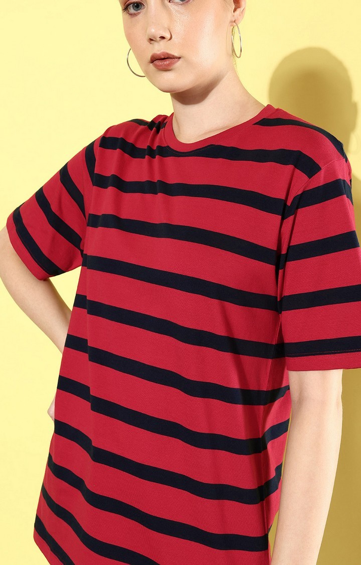 Women s Red Black Striped Oversized T Shirt
