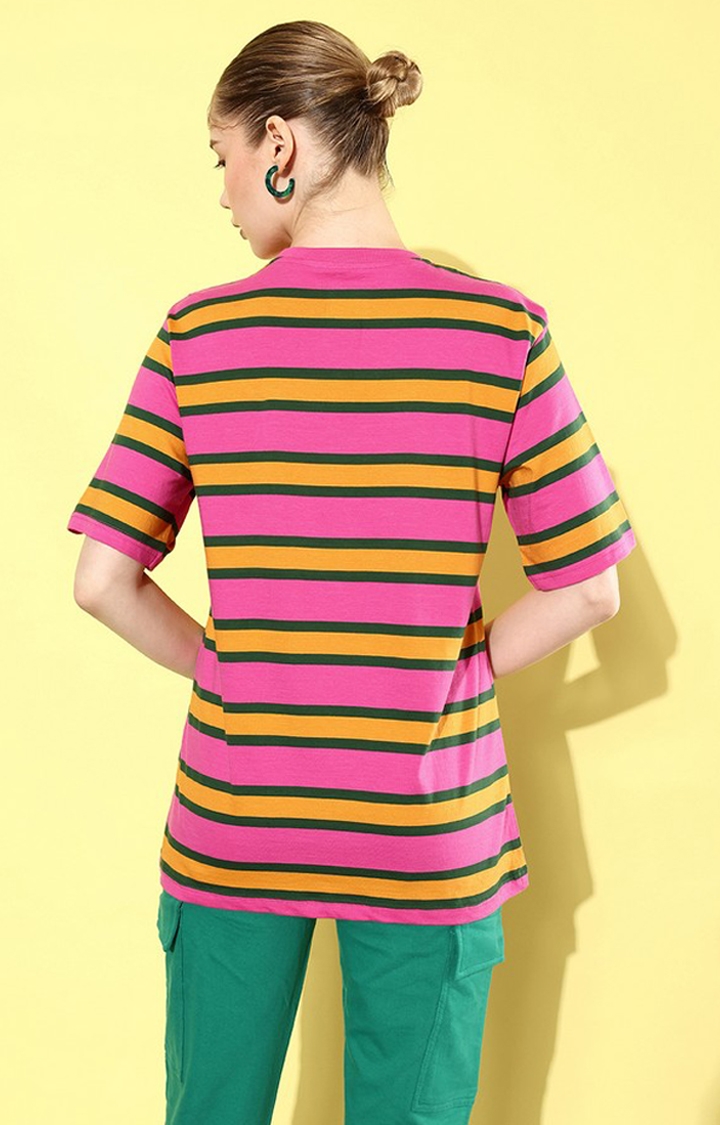Women's Multicolour Striped Oversized T-Shirt