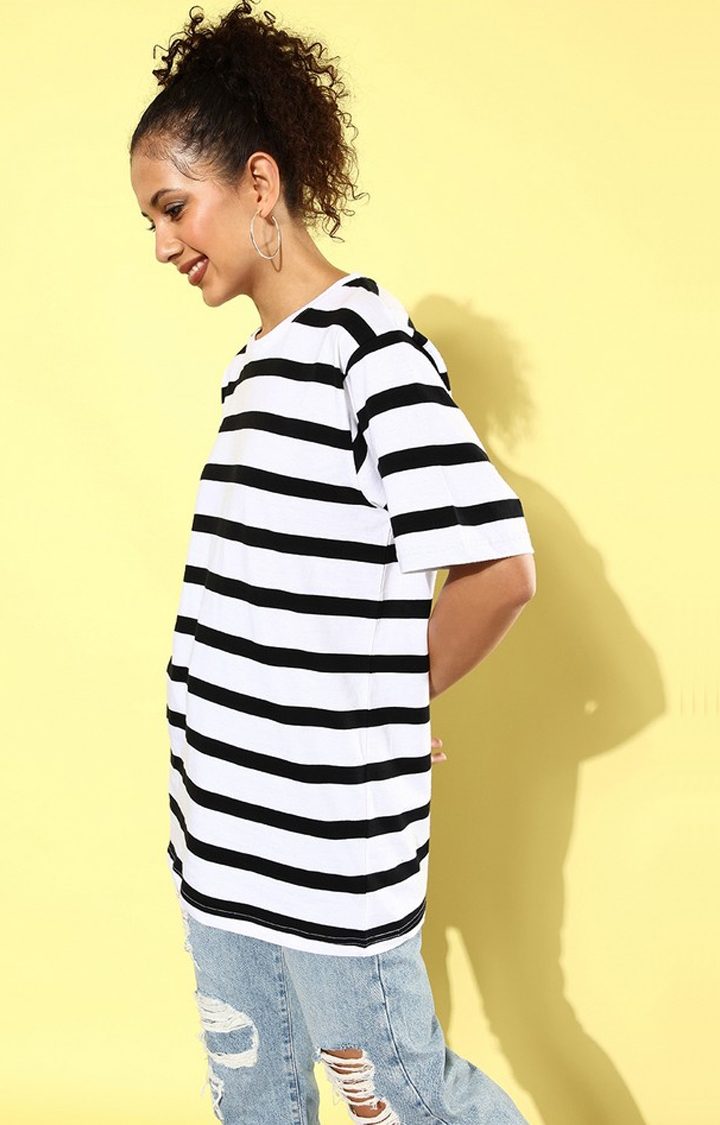 Women's White & Black Striped Oversized T-Shirt
