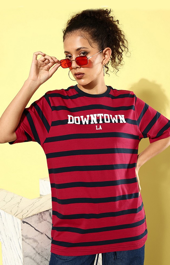 Dillinger | Women's Red & Black Striped Oversized T-Shirt