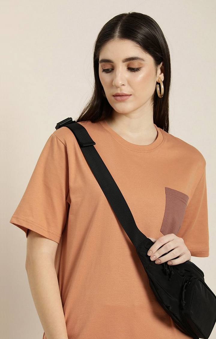 Women's Brown Solid Oversized T-Shirt