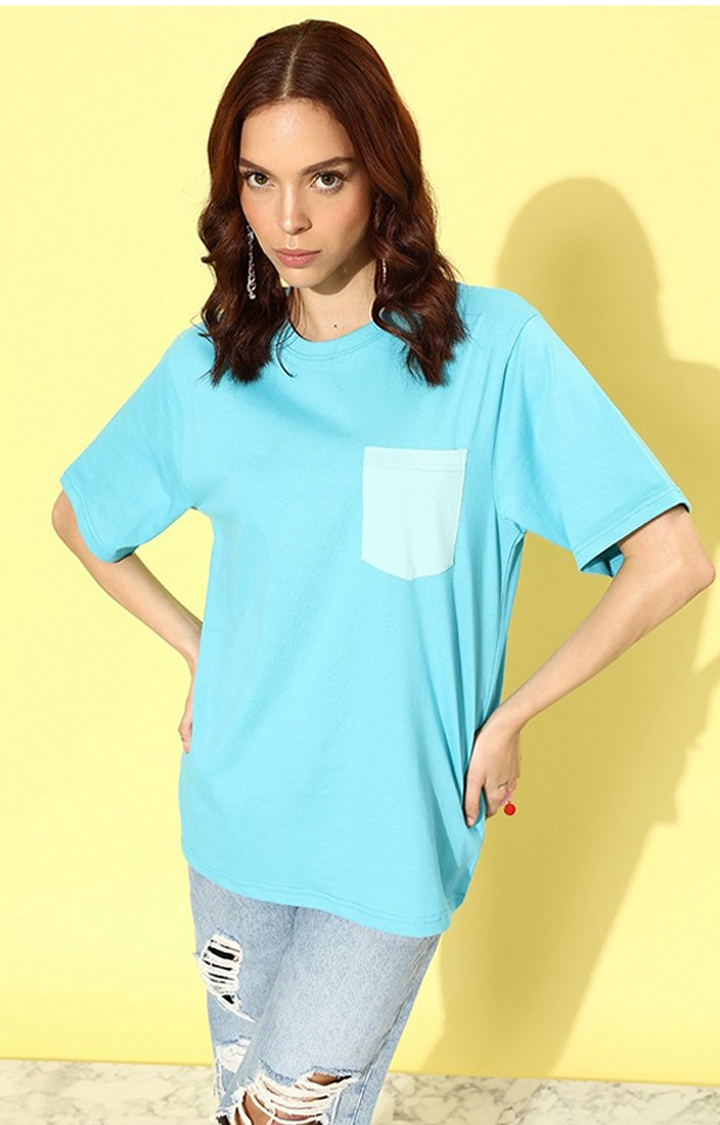 Dillinger | Women's Blue Colourblock Oversized T-Shirt