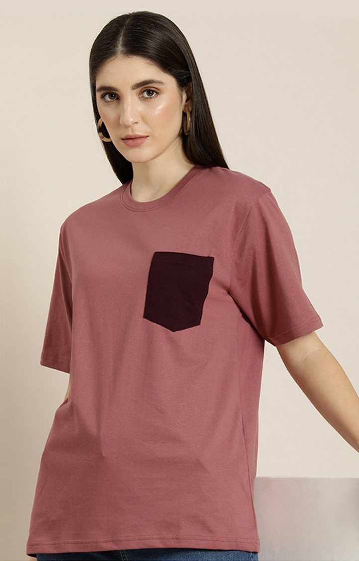 Women's Pink Solid Oversized T-Shirt