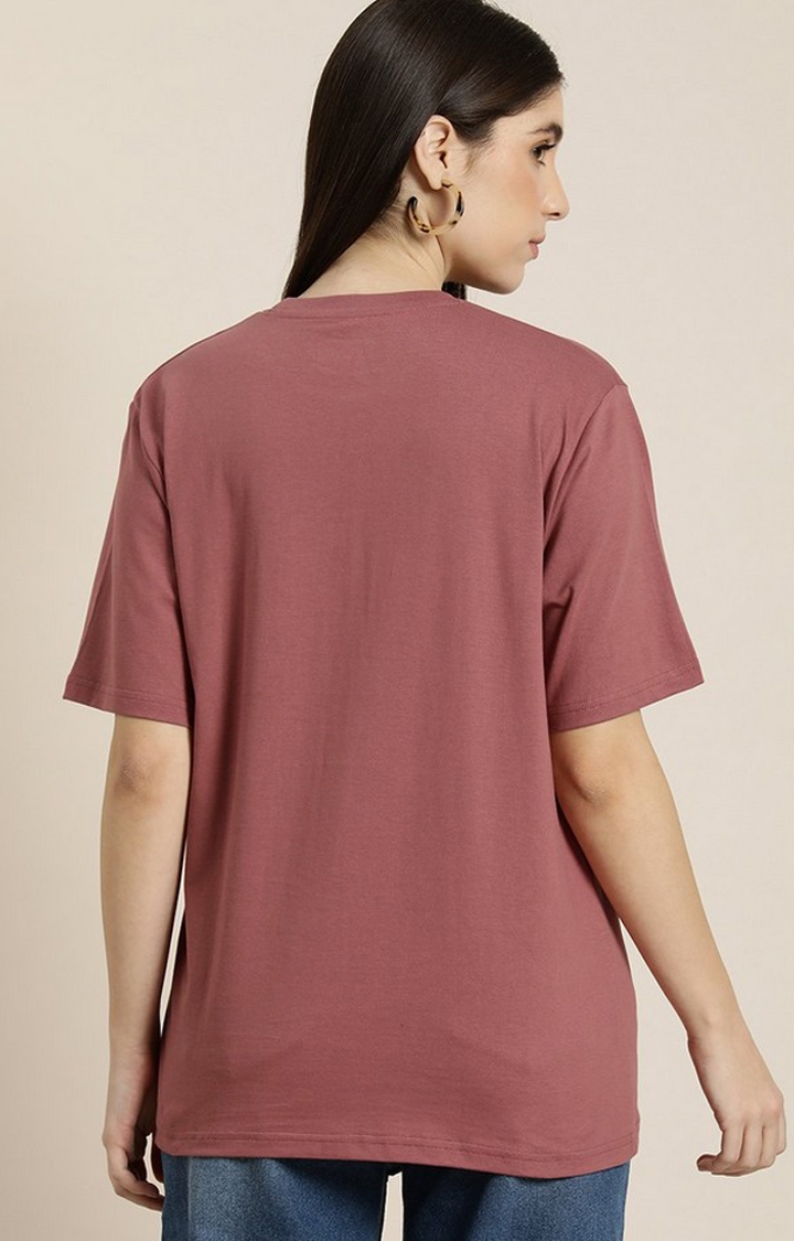 Women's Pink Solid Oversized T-Shirt
