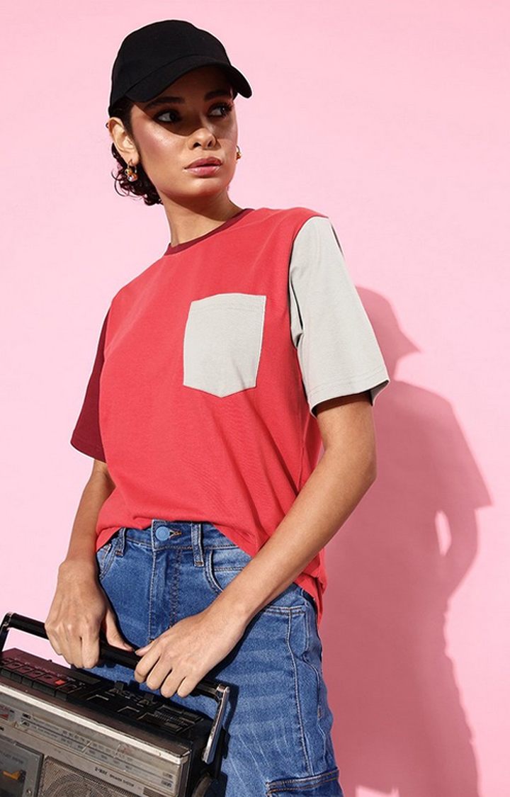 Dillinger | Women's Red Colourblock Oversized T-Shirt