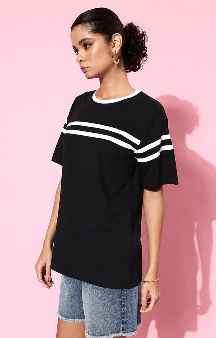 Women's Black Striped Oversized T-Shirt