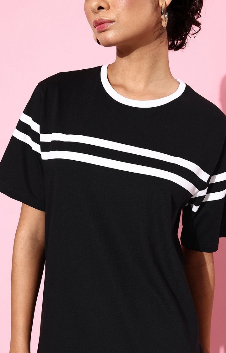 Women's Black Striped Oversized T-Shirt