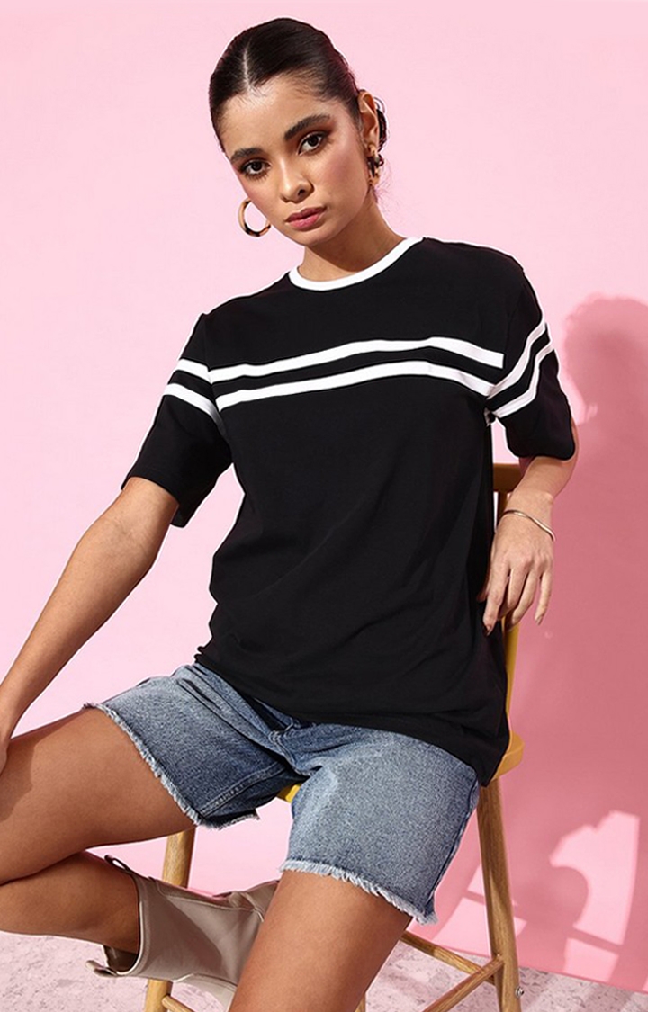 Dillinger | Women's Black Striped Oversized T-Shirt
