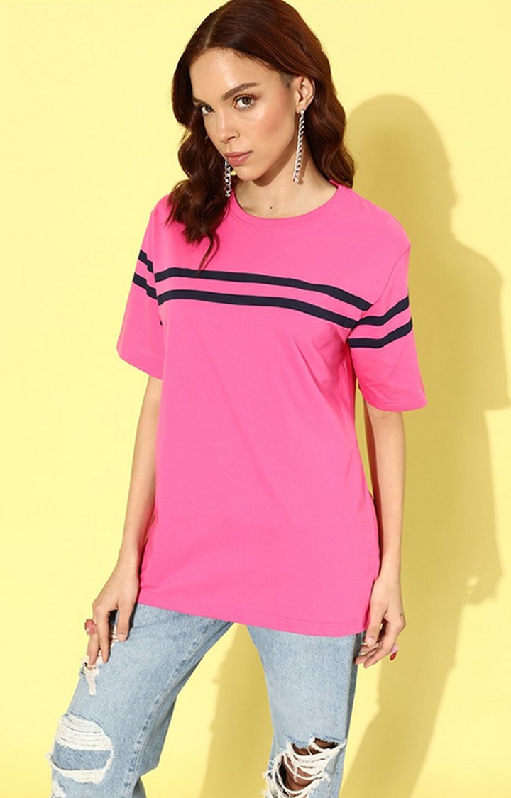 Dillinger | Women's Pink Striped Oversized T-Shirt