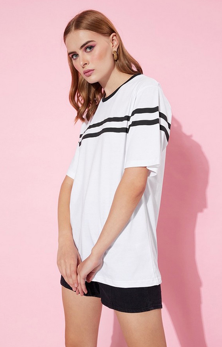 Women's White Striped Oversized T-Shirt
