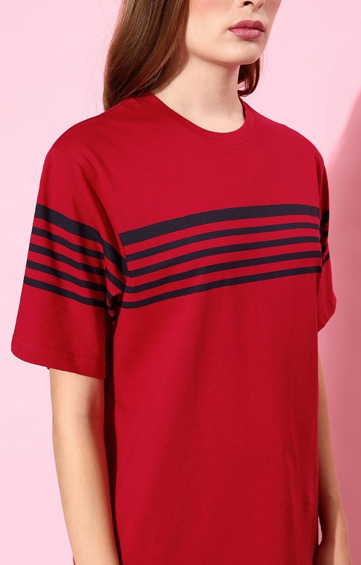 Women's Red Striped Oversized T-Shirt