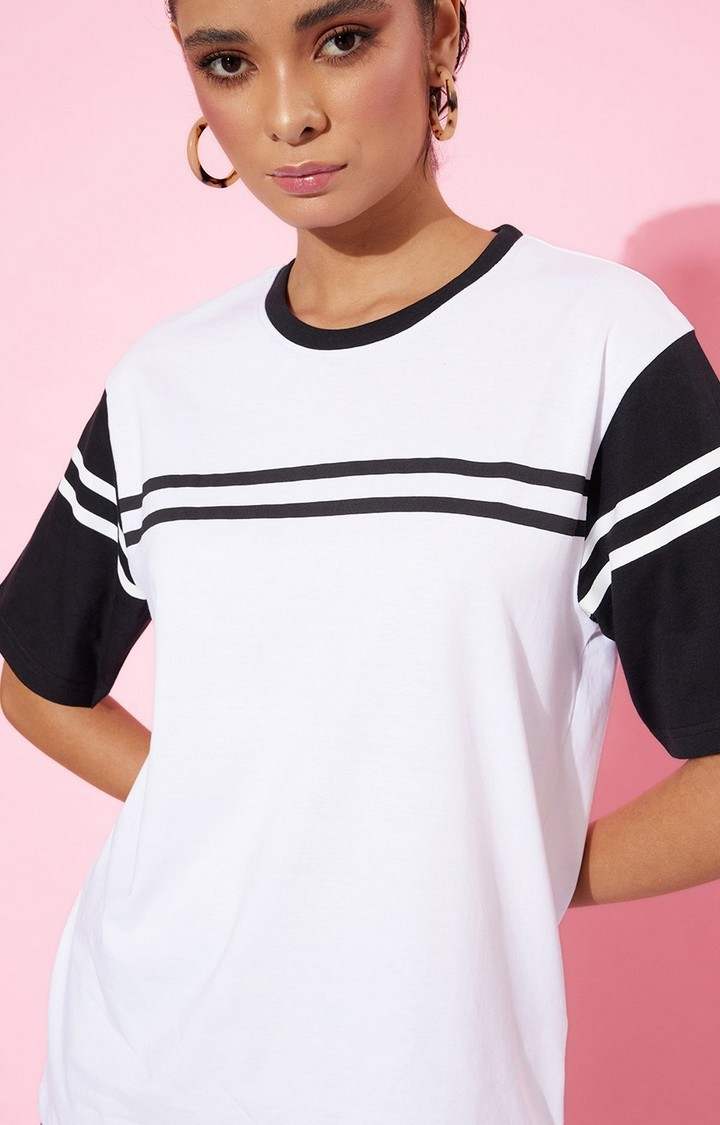 Women's White Striped Oversized T-Shirt