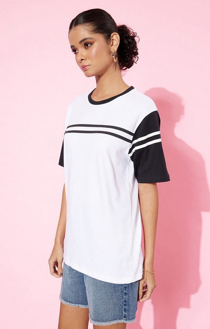 Women's White Striped Oversized T-Shirt