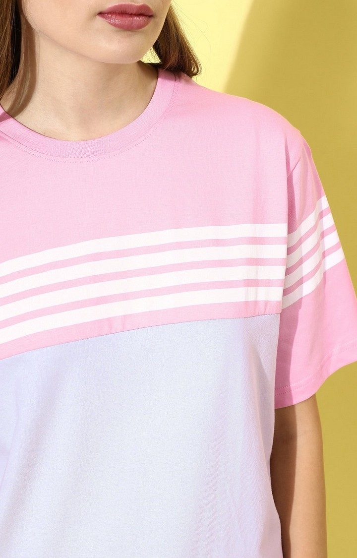 Women's Pink Striped Oversized T-Shirt