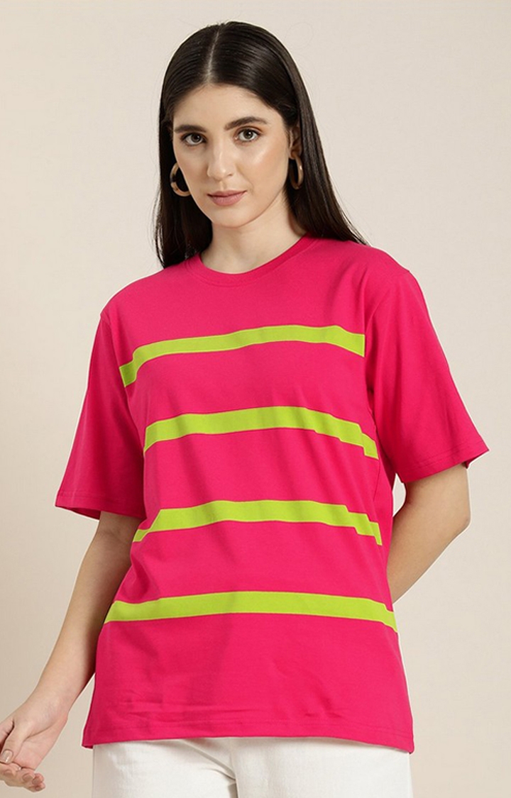 Dillinger | Women's Pink Striped Oversized T-Shirt