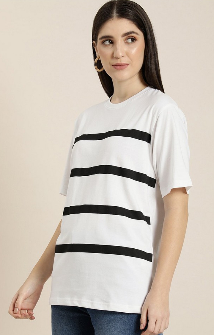 Women's White Striped Oversized T-Shirt