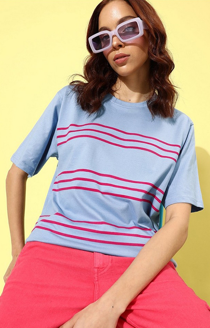 Women's Purple Striped Oversized T-Shirt