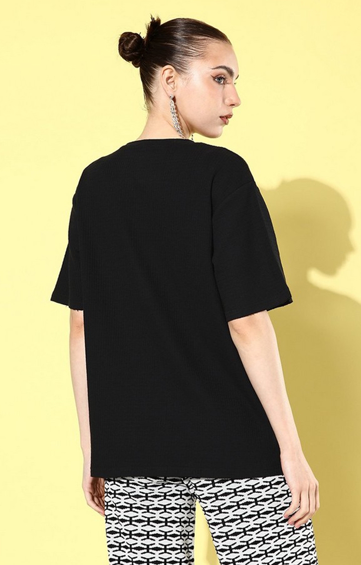 Women's Black Solid Oversized T-Shirts