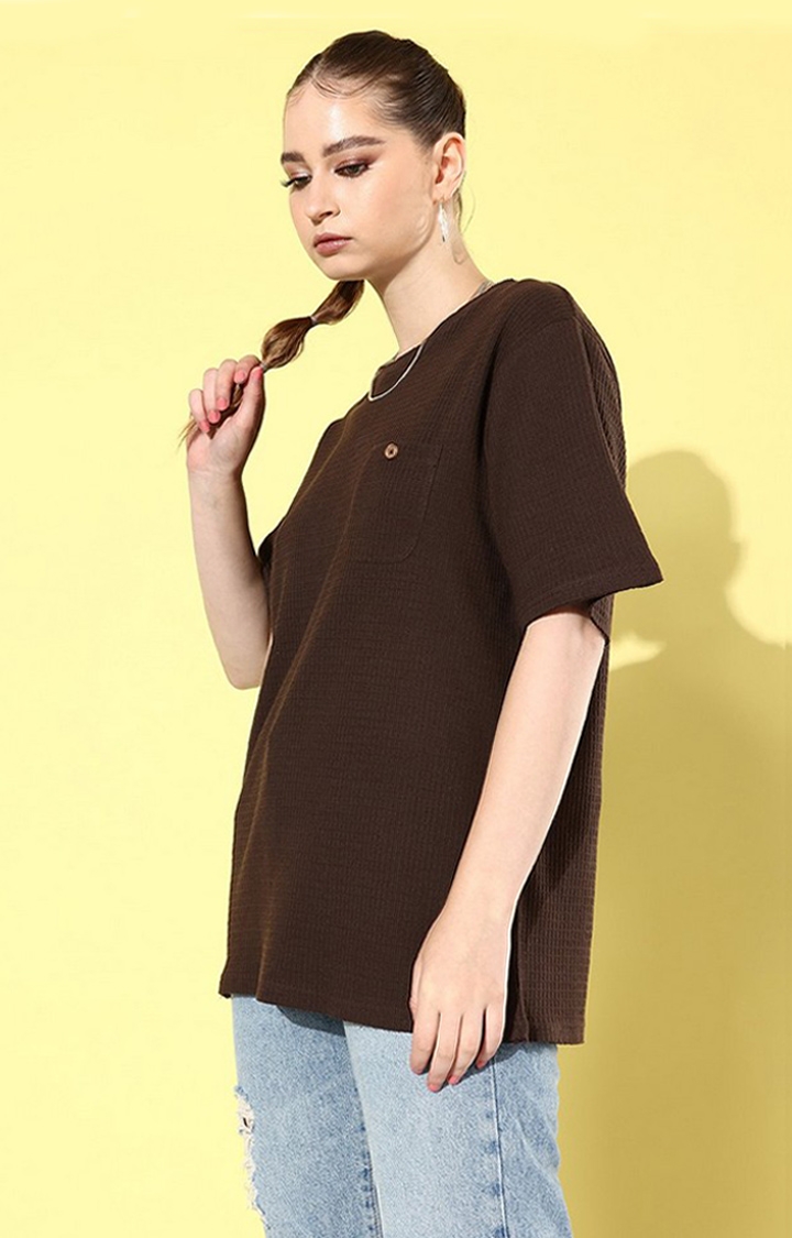 Women's Brown Solid Oversized T-Shirts