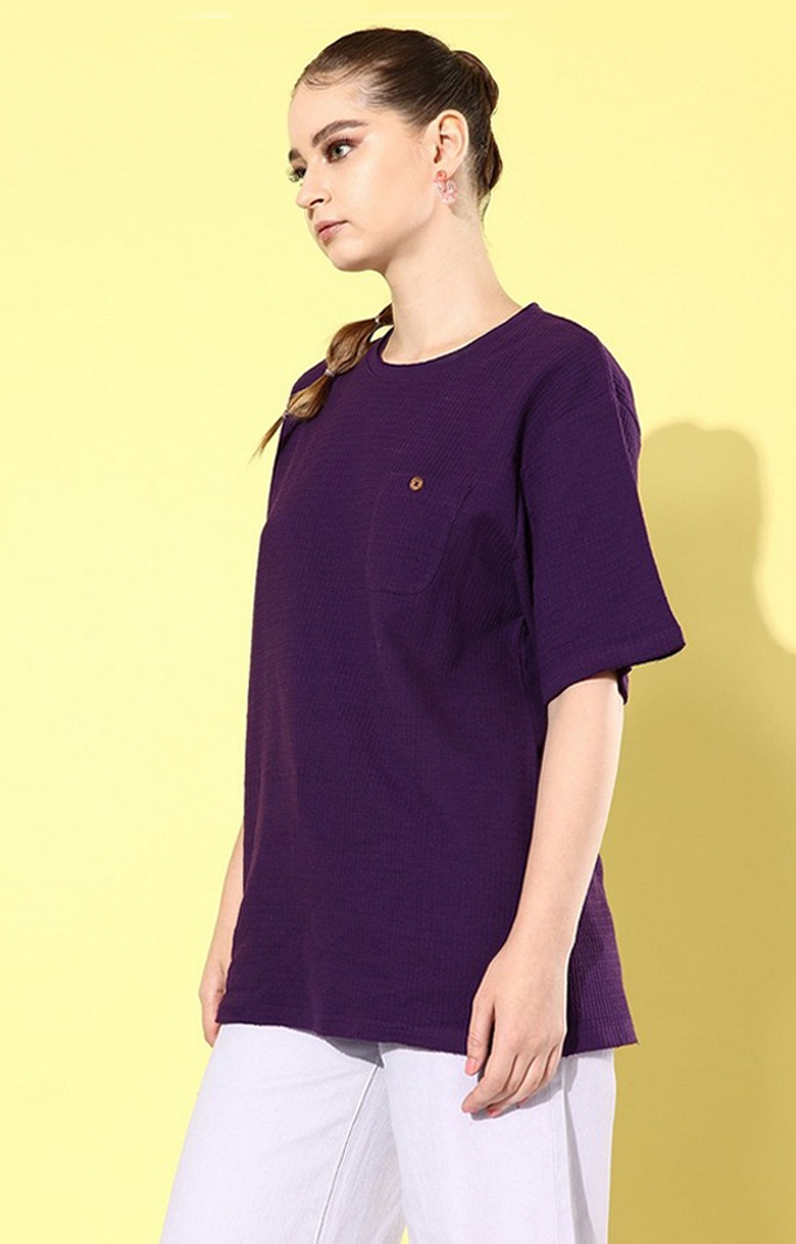 Dillinger | Women's Purple Solid Oversized T-Shirts
