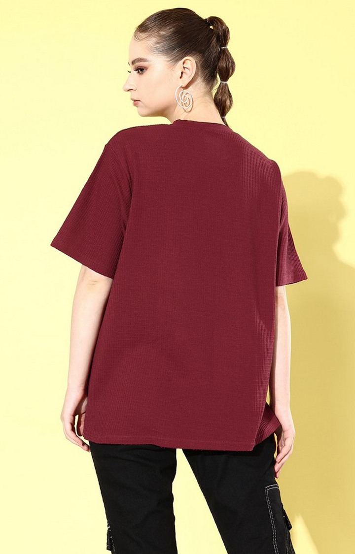 Women's Maroon Solid Oversized T-Shirts