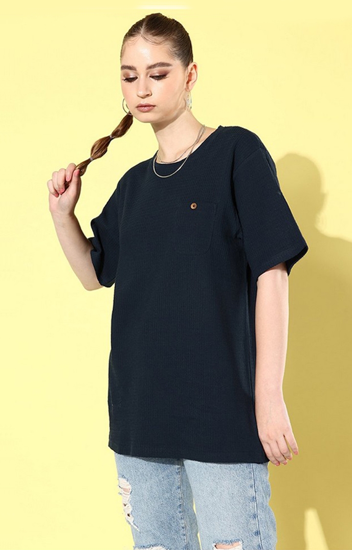 Dillinger | Women's Navy Solid Oversized T-Shirts