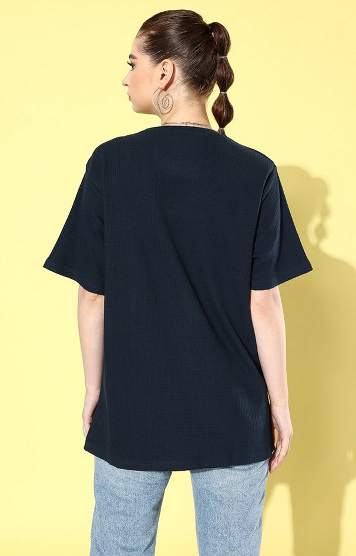Women's Navy Solid Oversized T-Shirts