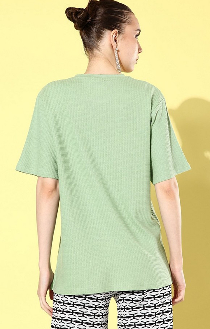 Women's Green Solid Oversized T-Shirts