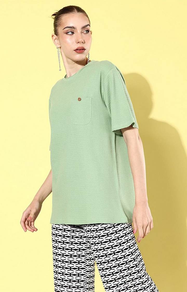Dillinger | Women's Green Solid Oversized T-Shirts
