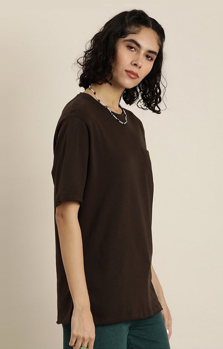 Dillinger | Women's Brown Solid Oversized T-Shirts