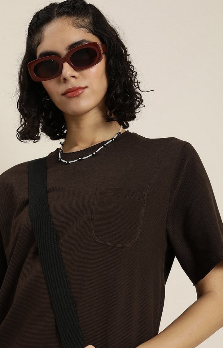 Women's Brown Solid Oversized T-Shirts