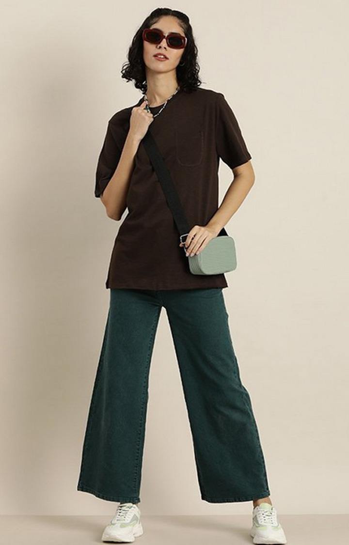 Women's Brown Solid Oversized T-Shirts