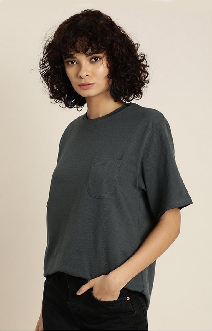 Dillinger | Women's Grey Solid Oversized T-Shirts