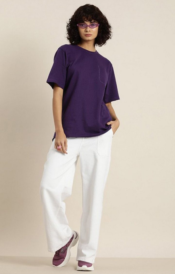 Women's Purple Solid Oversized T-Shirts