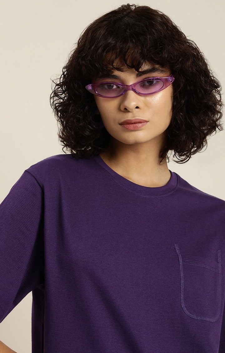 Women's Purple Solid Oversized T-Shirts