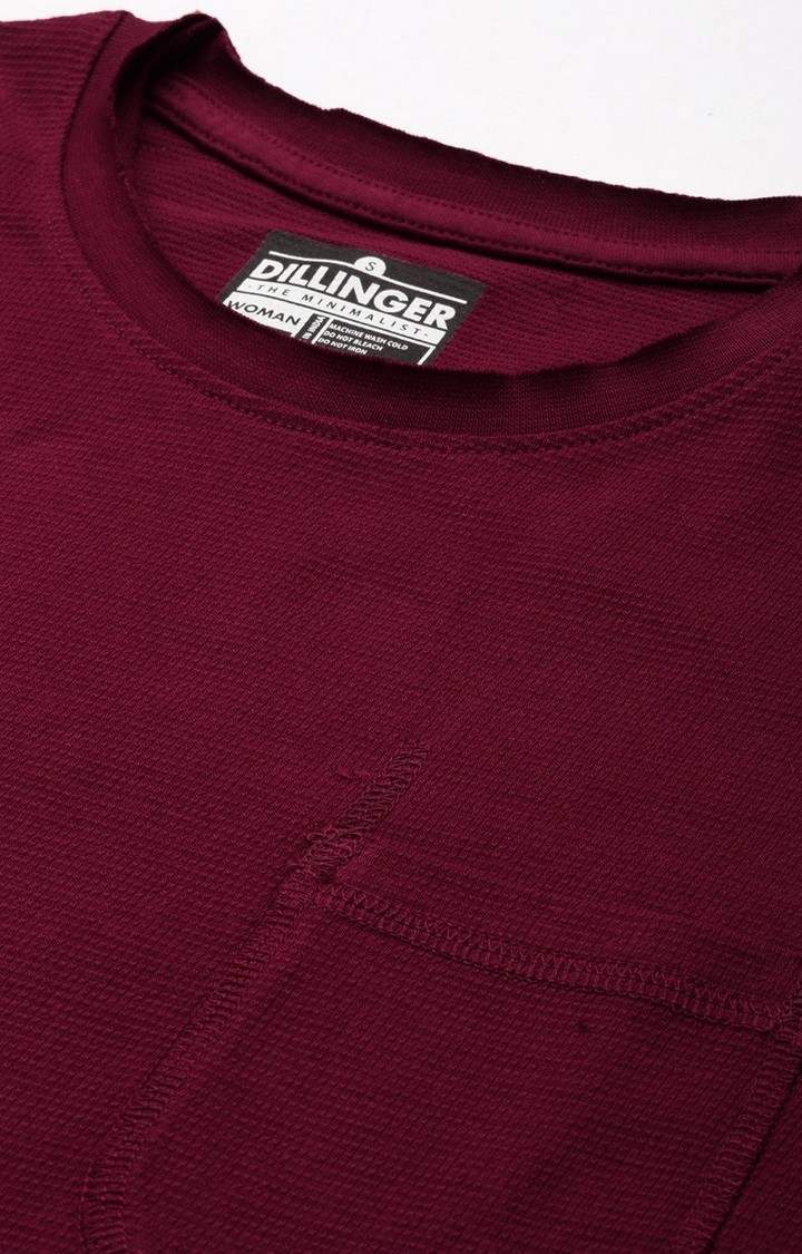 Women's Maroon Solid Oversized T-Shirts