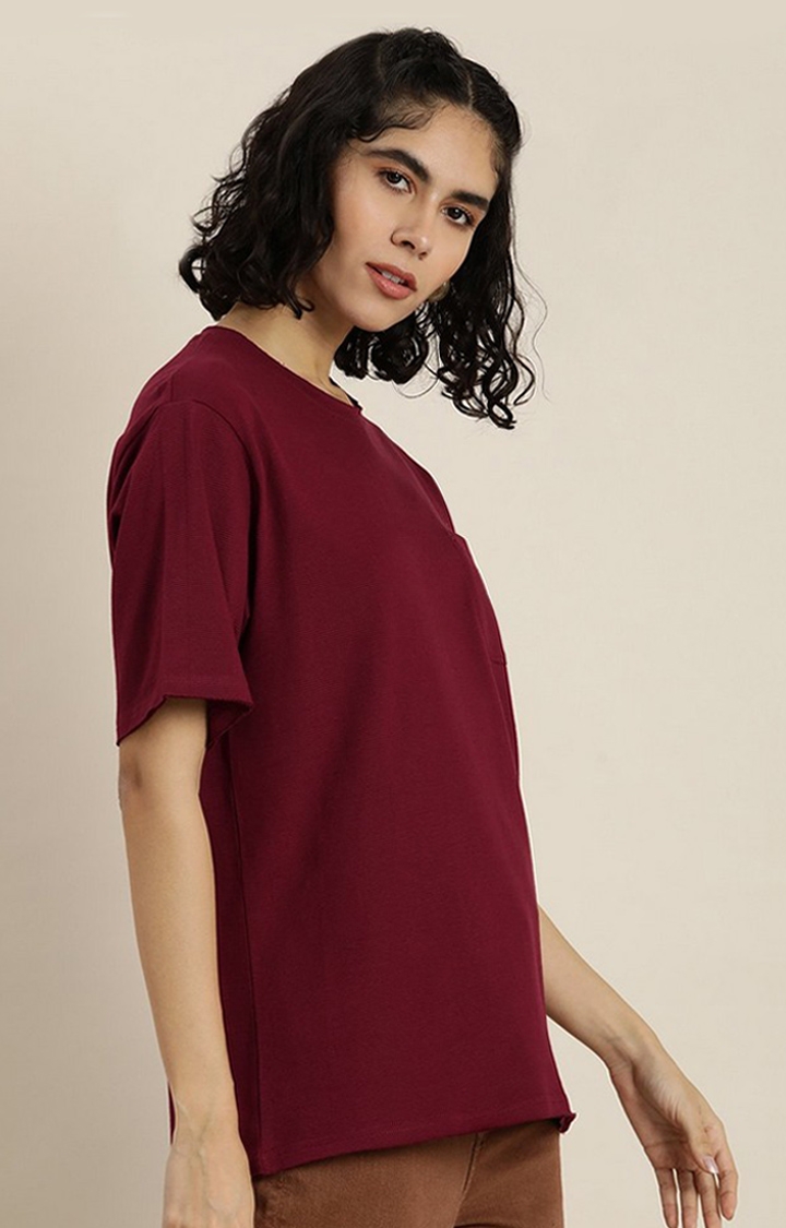 Dillinger | Women's Maroon Solid Oversized T-Shirts