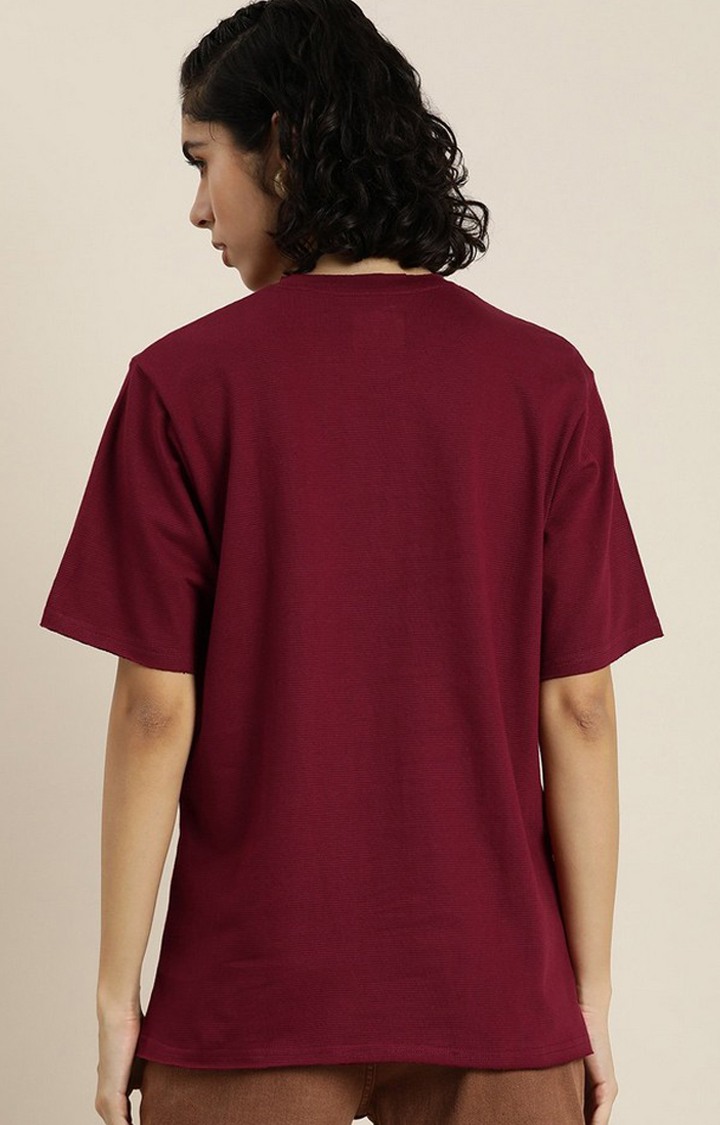 Women's Maroon Solid Oversized T-Shirts